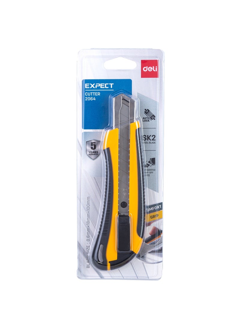 Deli E2064 Cutter  - 8 Snap-Off SK2 Steel Edge, Soft Touch Handle, Yellow, E2064 - Image 3