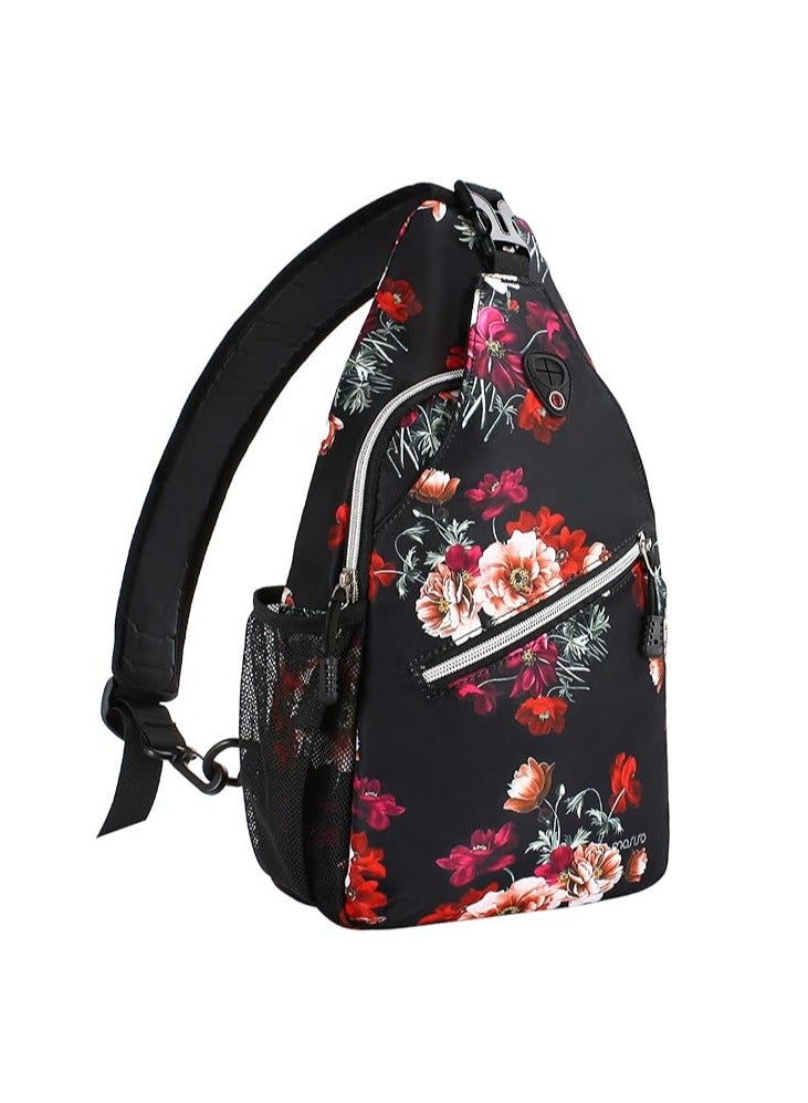 MOSISO Sling Backpack,Travel Hiking Daypack Cottonrose Crossbody Shoulder Bag - Image 1