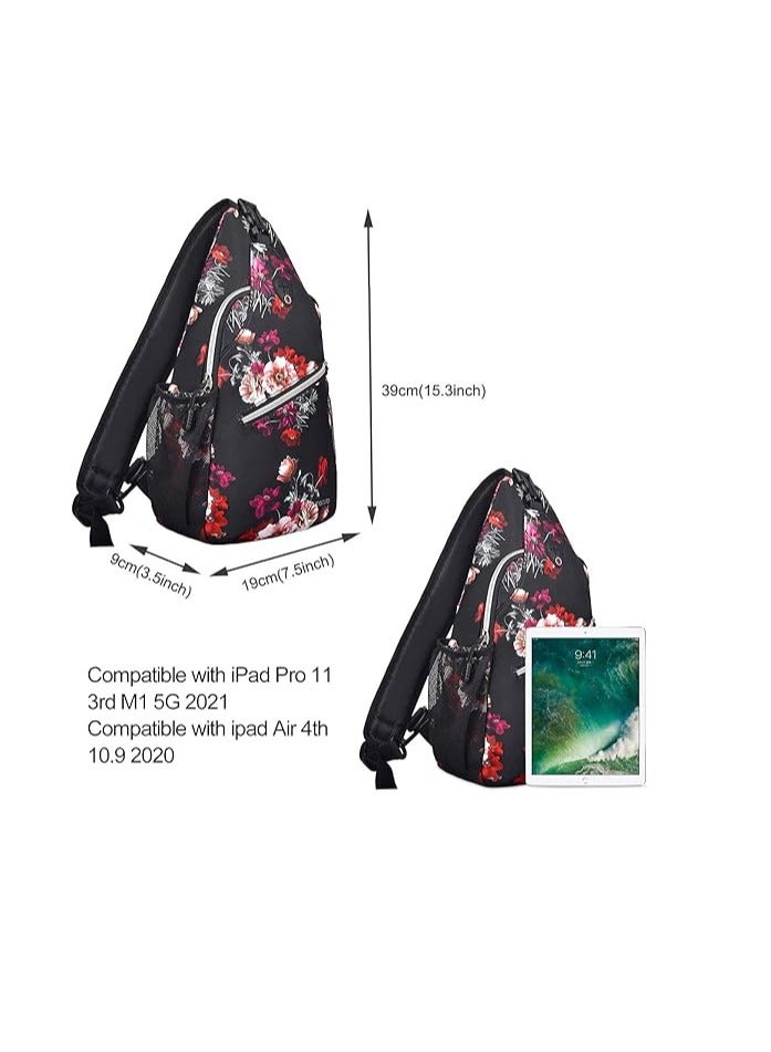 MOSISO Sling Backpack,Travel Hiking Daypack Cottonrose Crossbody Shoulder Bag - Image 3