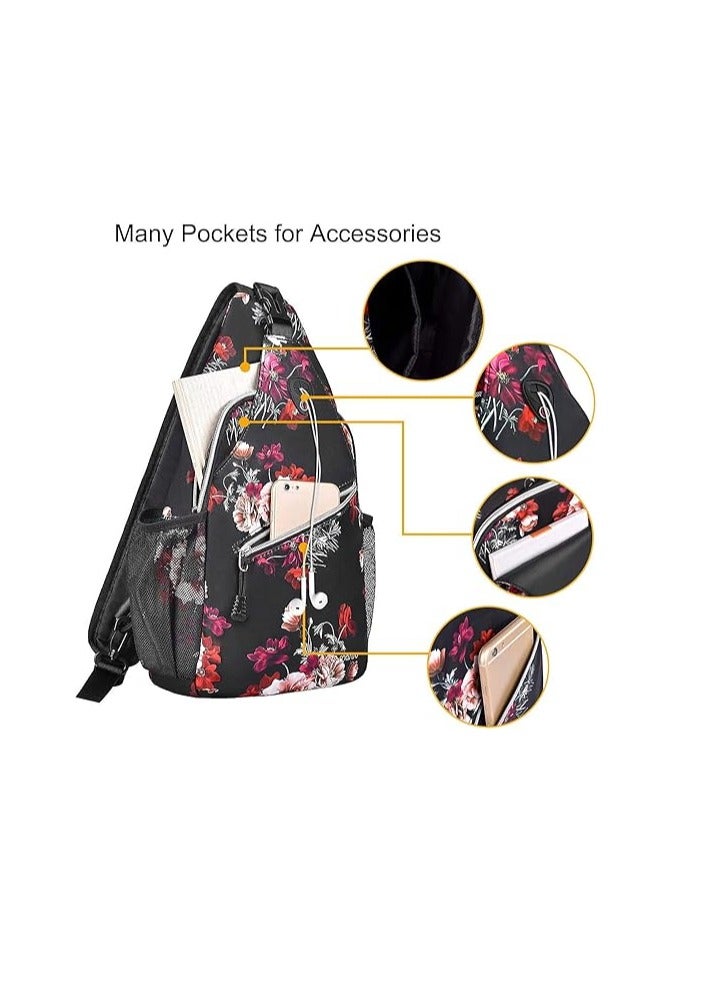 MOSISO Sling Backpack,Travel Hiking Daypack Cottonrose Crossbody Shoulder Bag - Image 2