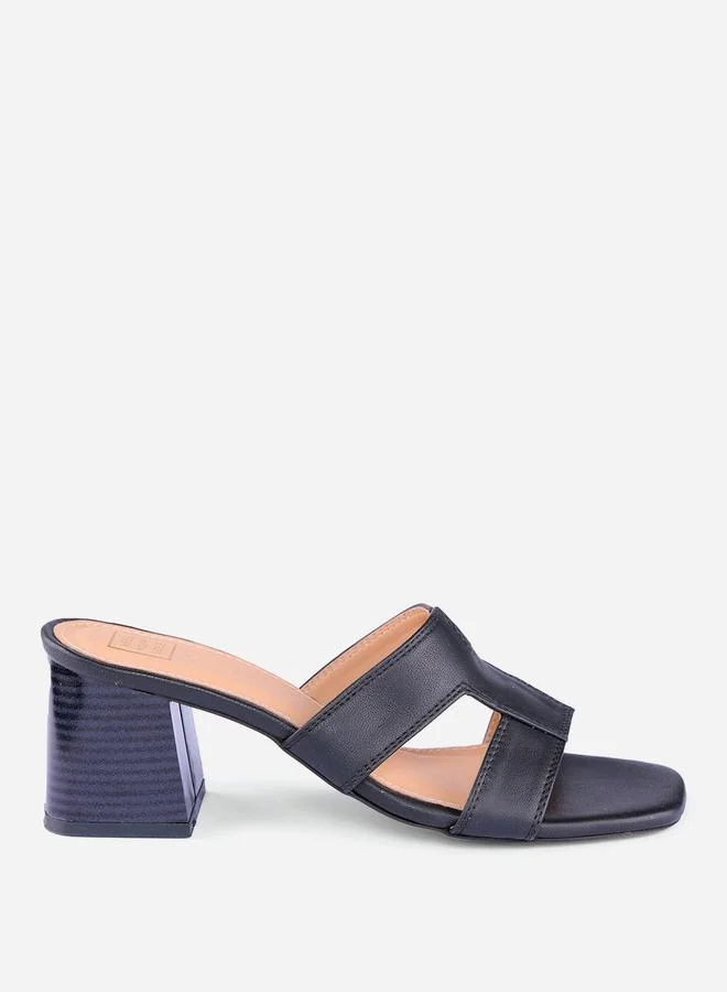 Take Two Women Black Plain Leather Block Heel Sandals By Heel Your Sole