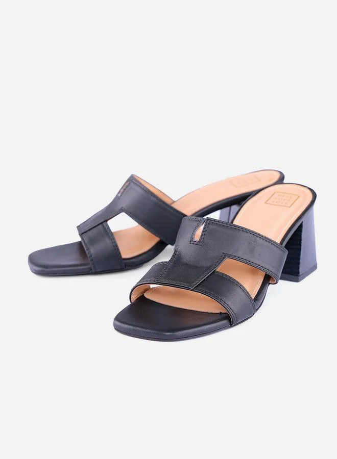 Take Two Women Black Plain Leather Block Heel Sandals By Heel Your Sole