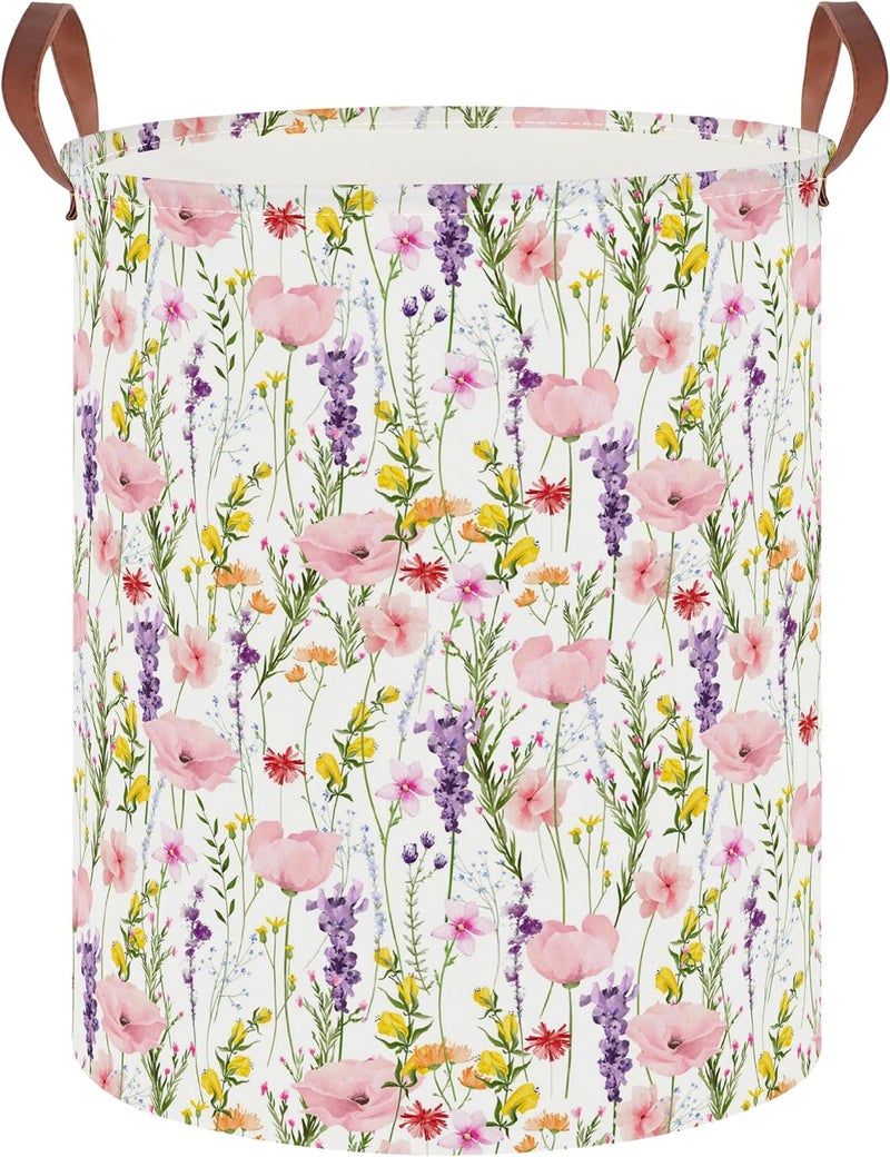 HKEC 19.7" Laundry Basket,Dirty Clothes Hamper,Waterproof Storage Bin,Room Decor,Gift Baskets,Nursery Hamper(Flowering Shrubs) - Image 1