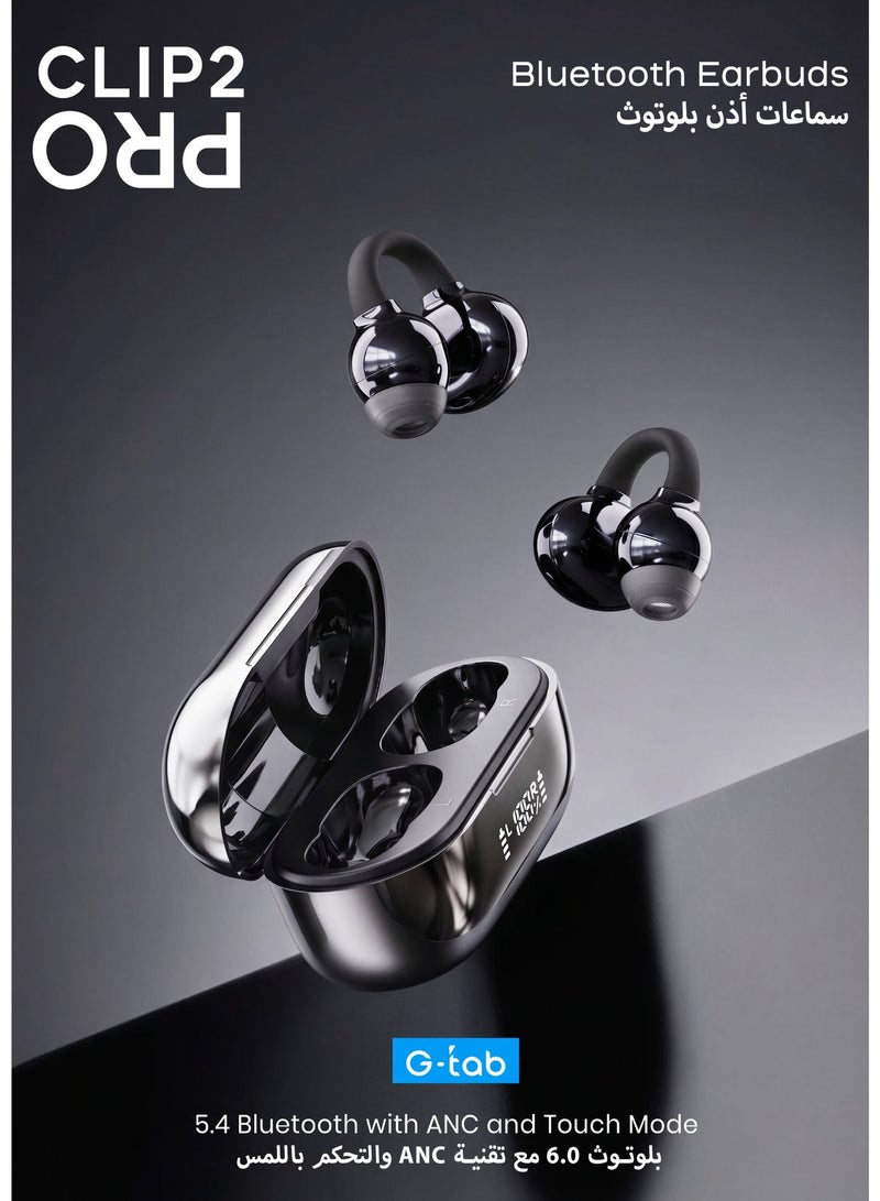 G-TAB CLIP 2 PRO Open-Ear Clip-On Bluetooth Earbuds, Lightweight Wireless Headphones with ANC, Touch Control, IPX5 Waterproof, 30H Battery Life, Dual Device Connection Bluetooth earphone for iOS & Android - Image 2