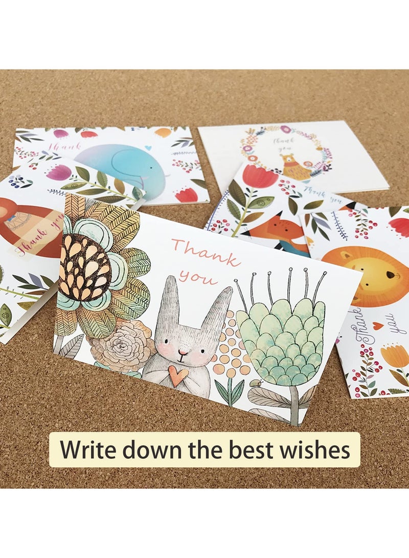 24 Pack Thank You Cards with envelopes and Stickers Lovely Animals Themed Design Each Greeting Cards Blank Inside Invitation Cards for Kids Baby Shower Congratulations Party Business Festival - Image 4