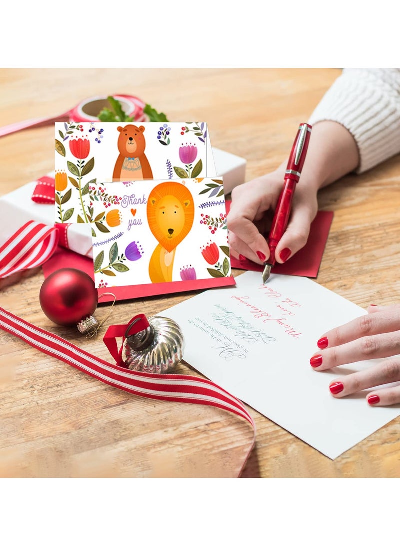 24 Pack Thank You Cards with envelopes and Stickers Lovely Animals Themed Design Each Greeting Cards Blank Inside Invitation Cards for Kids Baby Shower Congratulations Party Business Festival - Image 2