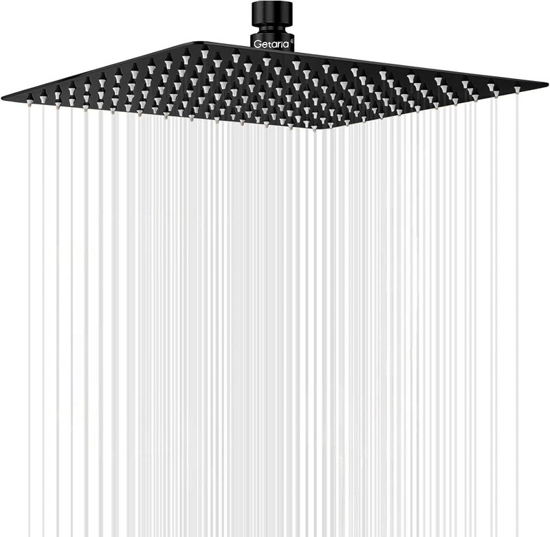 Getaria Rain Shower Head, 12 Inch Square Fixed Rainfall Shower Head Large Waterfall 304 Stainless Steel High Pressure Rain Shower Head with 144 Silicone Jets - Image 1