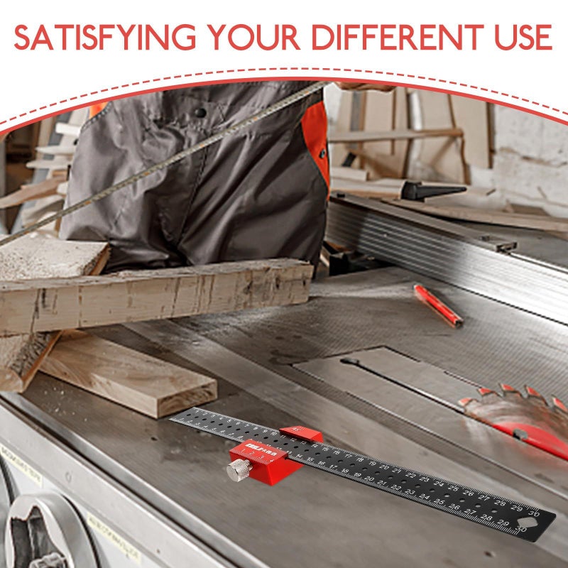 Stainless Steel 30cm Ruler with Red Positioning Block for Woodworking Drafting and Carpentry - Image 4