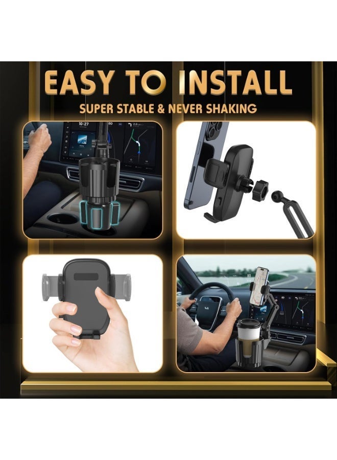 حاملات هواتف لسيارتك، حامل أكواب عالمي 2 في 1، موسع قاعدة قابلة للتعديل مع حامل هاتف، ذراع طويل مع دوران 360°، حامل هواتف للسيارة متوافق مع جميع الهواتف الذكية - Image 2