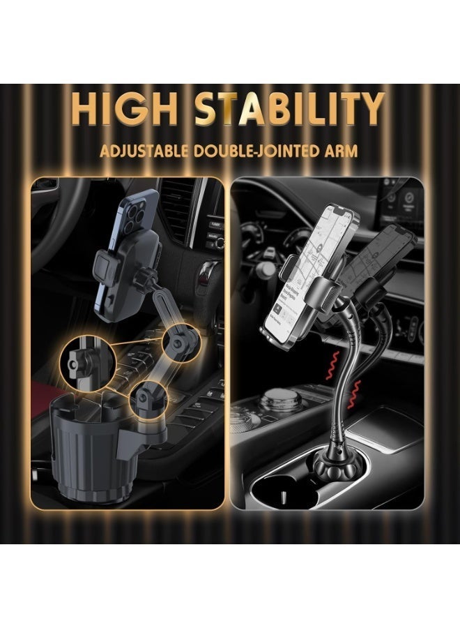 حاملات هواتف لسيارتك، حامل أكواب عالمي 2 في 1، موسع قاعدة قابلة للتعديل مع حامل هاتف، ذراع طويل مع دوران 360°، حامل هواتف للسيارة متوافق مع جميع الهواتف الذكية - Image 5