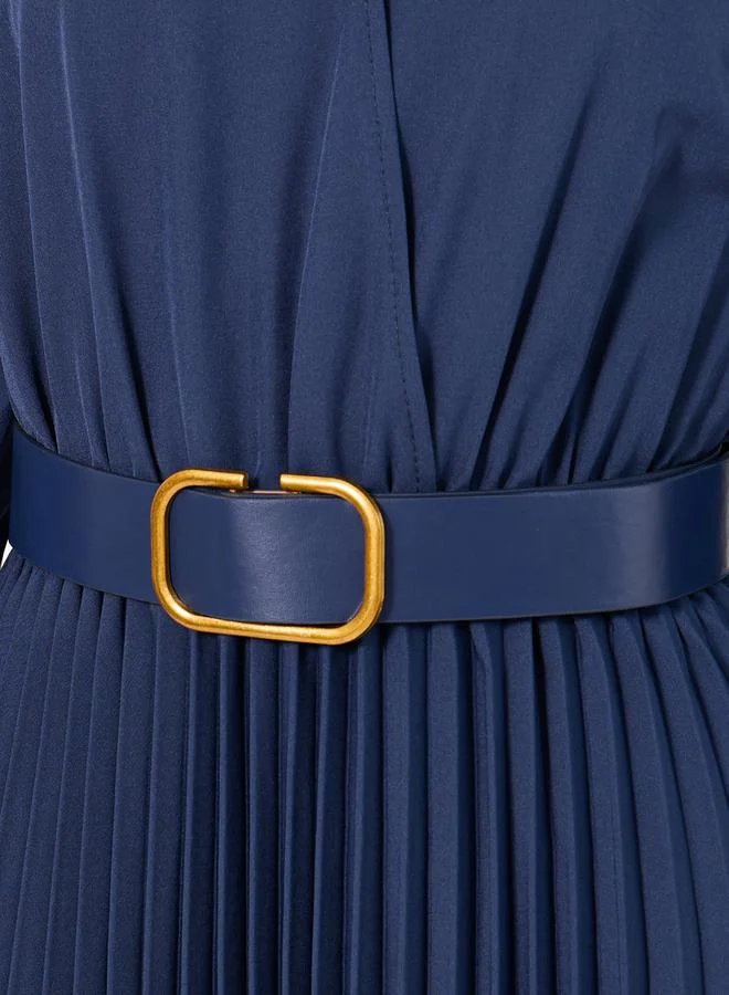 Styli Plain 3/4th Sleeves Belted A-Line Midi Dress