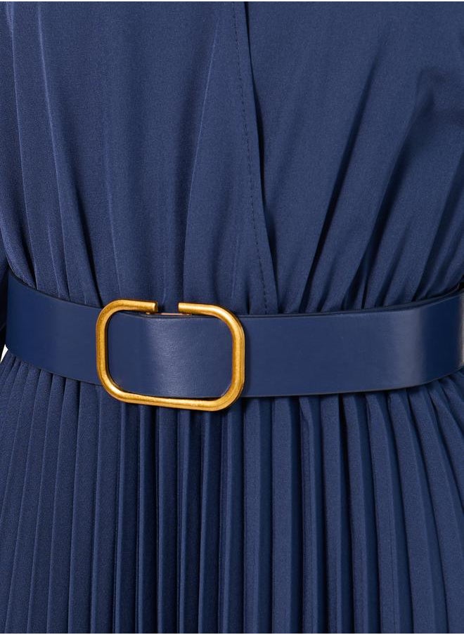 Styli Plain 3/4th Sleeves Belted A-Line Midi Dress  - Image 4