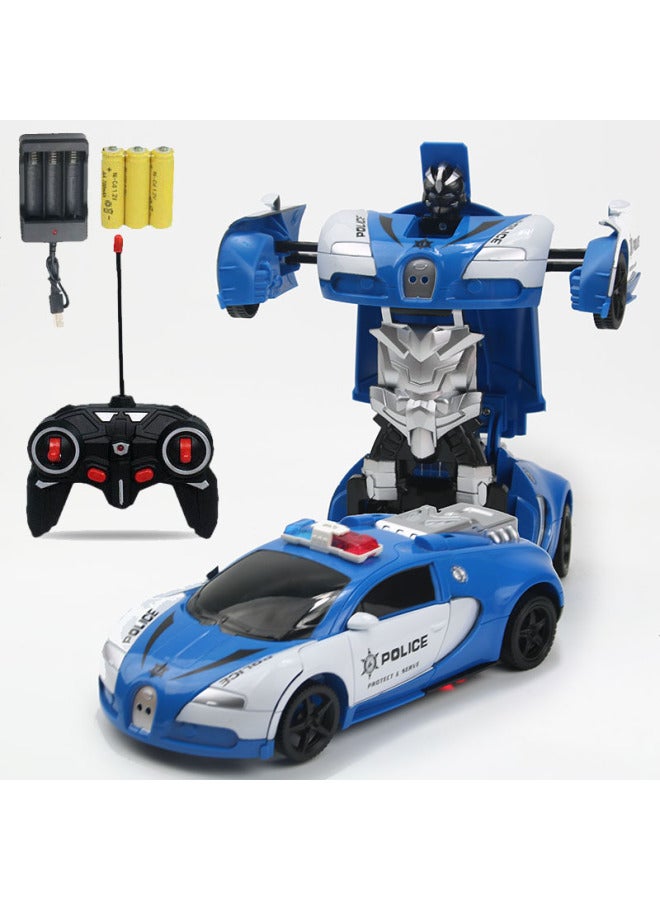 Remote Control Deformation Car Charging Remote Control Car Induction Transformation King Kong Robot Electric Remote Control Car Children's Toy Car-Color:Remote Control Version Cloth White Alarm Color/charging Version-Proportion:1:18 English Packaging  - Image 1