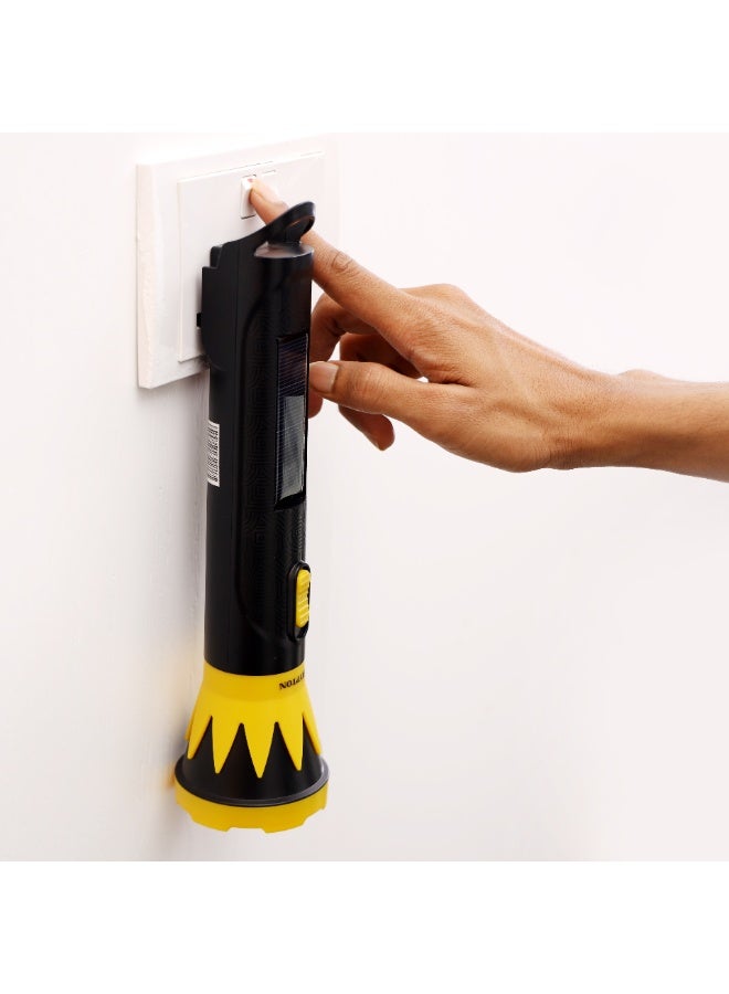 Krypton Rechargeable LED Torch with Solar Panel KNFL5159 – Dual Charging (Solar + AC), 3W LED, 6 Hours Runtime, Portable Emergency Torch for Indoor & Outdoor Use, Yellow & Black - Image 2