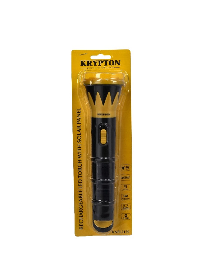 Krypton Rechargeable LED Torch with Solar Panel KNFL5159 – Dual Charging (Solar + AC), 3W LED, 6 Hours Runtime, Portable Emergency Torch for Indoor & Outdoor Use, Yellow & Black - Image 4