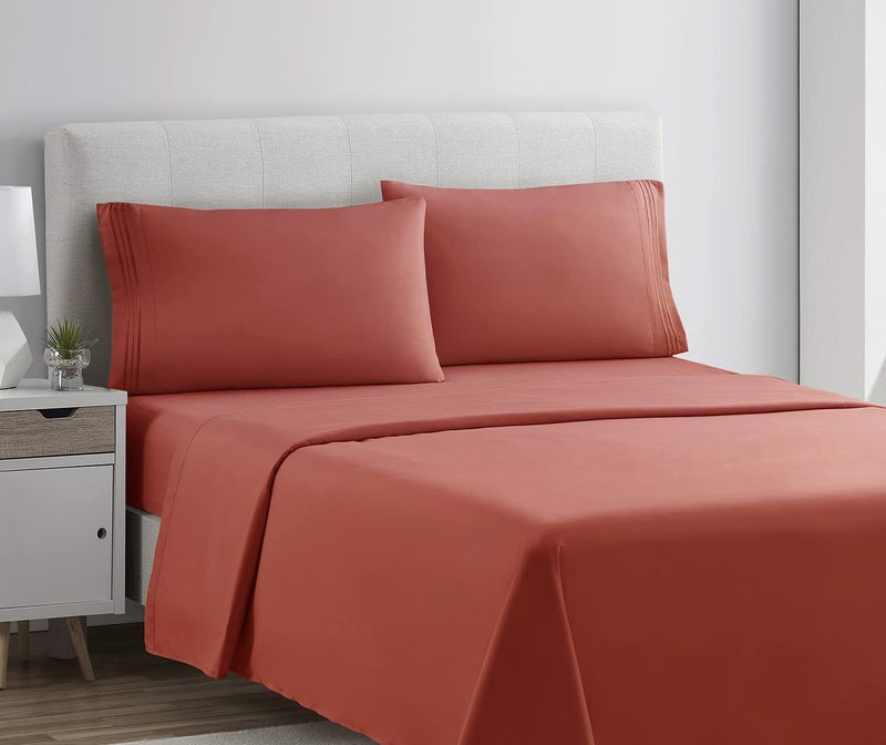 Clara Clark Bed Sheets, Premier 1800 Series 4 Piece Bed Sheet Set, Deep Pocket, Wrinkle, Fade, Stain Resistant, Luxury Soft Bedding Sheets & Pillowcases, Full, Orange - Image 2