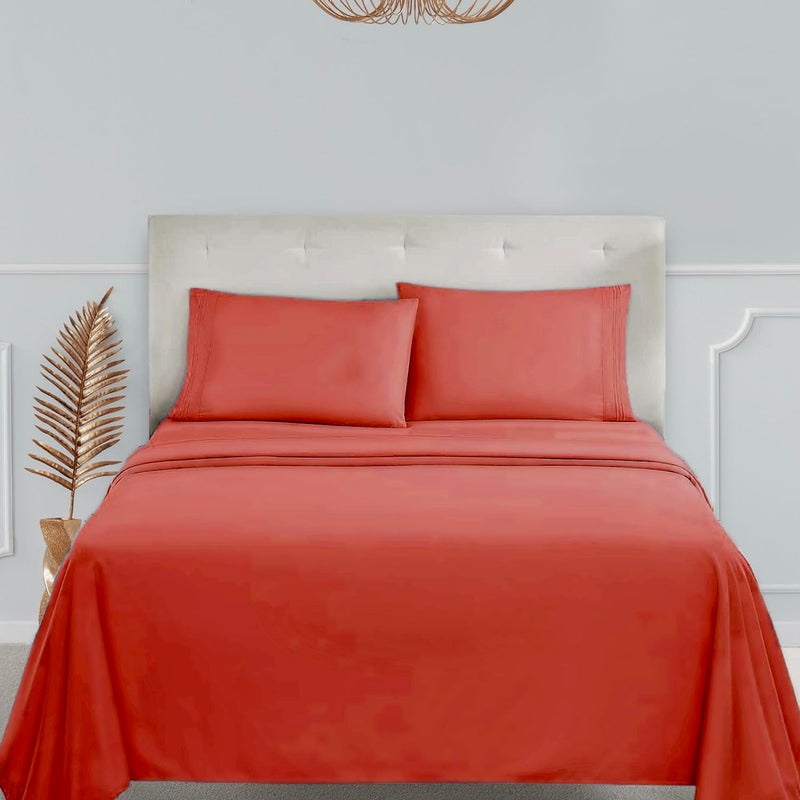 Clara Clark Bed Sheets, Premier 1800 Series 4 Piece Bed Sheet Set, Deep Pocket, Wrinkle, Fade, Stain Resistant, Luxury Soft Bedding Sheets & Pillowcases, Full, Orange - Image 1
