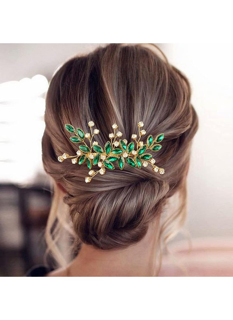 BETITETO - BETITETO Crystal Flower Hair Comb Bridal Wedding Rhinestone Hair Pin Piece for Women Girls Green - Image 1