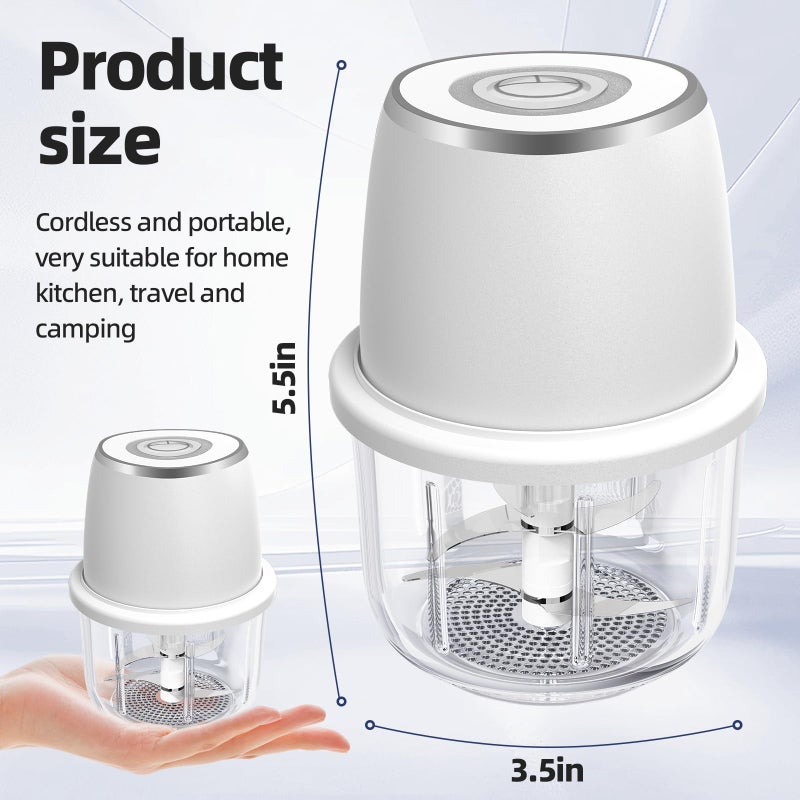 Vevirabe Electric Garlic Chopper, Mini Food Processor & Vegetable Chopper, 350ml Portable Cordless USB Rechargeable Garlic Chopper, Powerful Chopper for Onion, Herb, Nut, Easy to Clean Glass Containerï¼ˆWhiteï¼‰ - Image 3