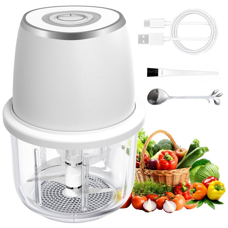 Vevirabe Electric Garlic Chopper, Mini Food Processor & Vegetable Chopper, 350ml Portable Cordless USB Rechargeable Garlic Chopper, Powerful Chopper for Onion, Herb, Nut, Easy to Clean Glass Containerï¼ˆWhiteï¼‰ - Image 1