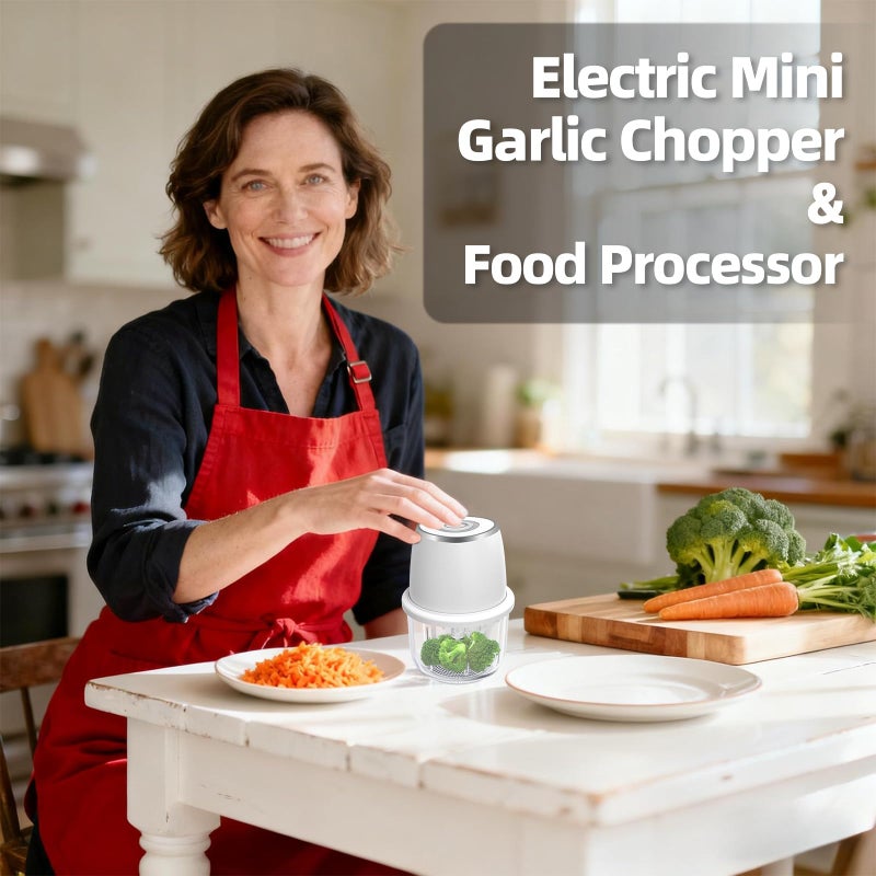 Vevirabe Electric Garlic Chopper, Mini Food Processor & Vegetable Chopper, 350ml Portable Cordless USB Rechargeable Garlic Chopper, Powerful Chopper for Onion, Herb, Nut, Easy to Clean Glass Containerï¼ˆWhiteï¼‰ - Image 2