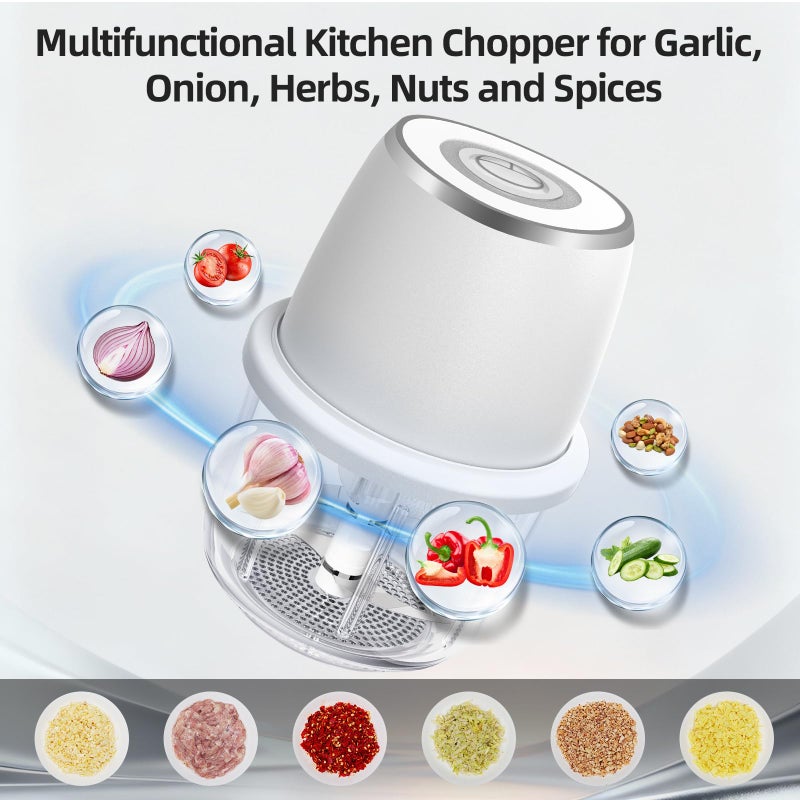 Vevirabe Electric Garlic Chopper, Mini Food Processor & Vegetable Chopper, 350ml Portable Cordless USB Rechargeable Garlic Chopper, Powerful Chopper for Onion, Herb, Nut, Easy to Clean Glass Containerï¼ˆWhiteï¼‰ - Image 4