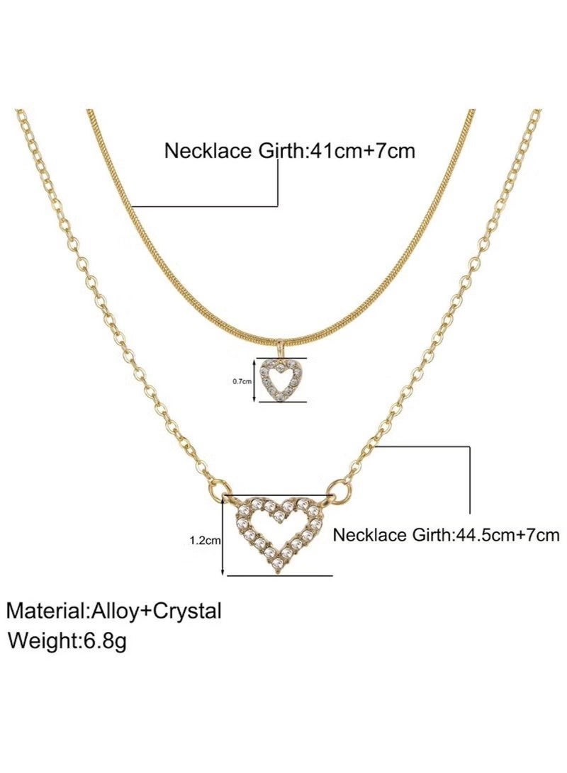 Huitich Double-Layer Crystal Heart Pendant Necklace – Gold Tone - Image 2