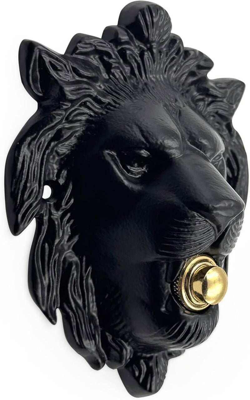 A29 Large Lion Shaped Doorbell Button – Black Powder Coated – 5 1/4" x 4" – Vintage Lion Decorative Bell Push Button with Rustic Handmade Design – Cast Iron with Surface Mount – DIY Install - Image 2