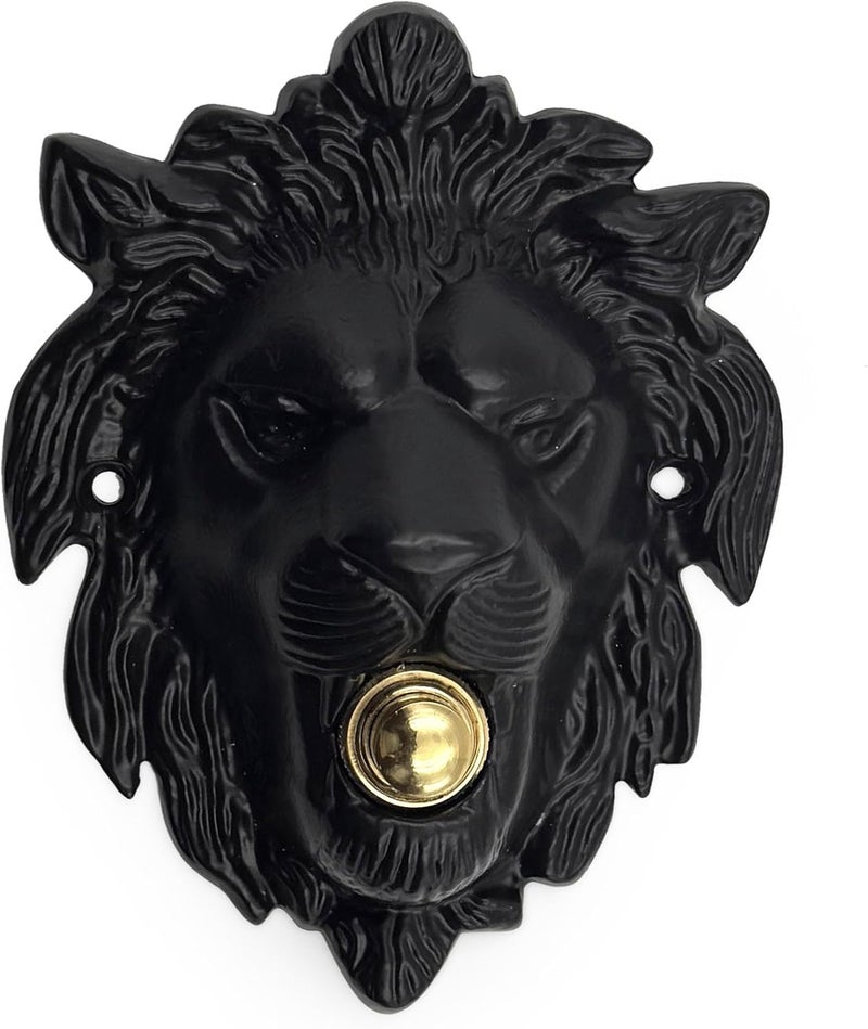 A29 Large Lion Shaped Doorbell Button – Black Powder Coated – 5 1/4" x 4" – Vintage Lion Decorative Bell Push Button with Rustic Handmade Design – Cast Iron with Surface Mount – DIY Install - Image 1