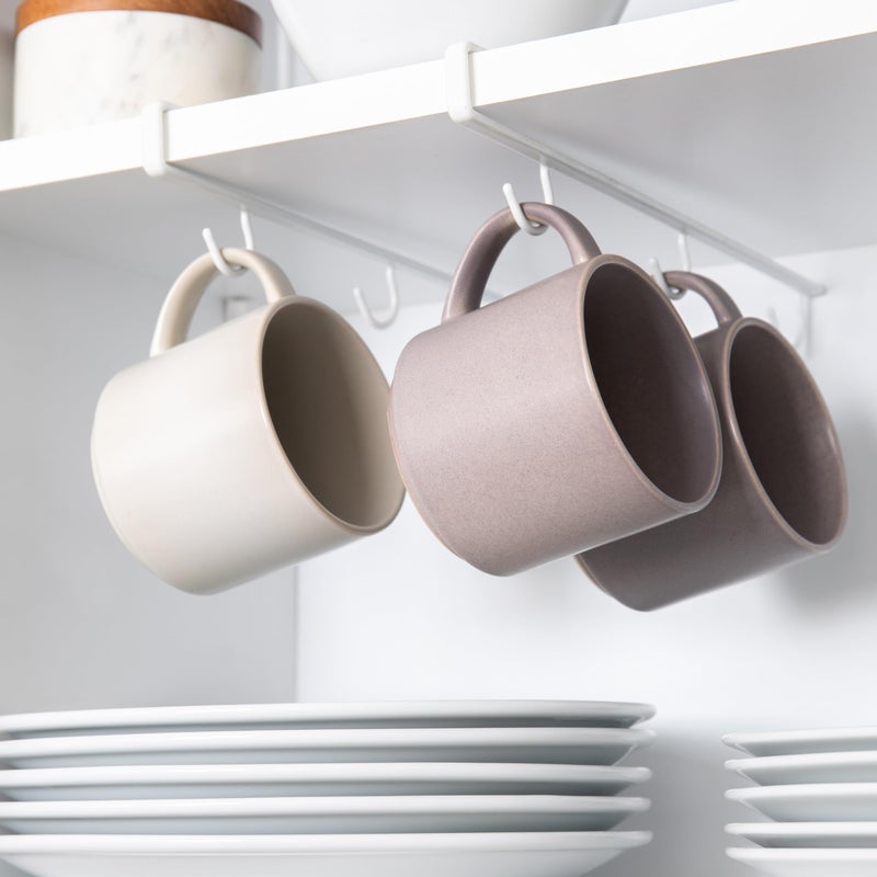 Better Houseware Set of 4 Coffee Mug Holders  Under-Shelf Mug Rack with 12 Hooks  Cup Organizer for Kitchen Cabinets  White - Image 1