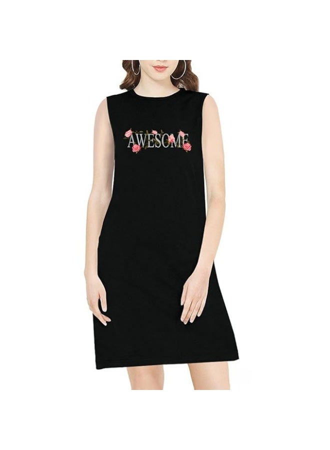 OPLU Store Women's Dress Awesome Floral Cotton Graphic Printed Round Neck Sleeveless Black - Image 3