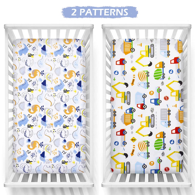 Baby Amabc 2 Pack Cot Bed Fitted Sheets 140 x 70cm for Girl Boys | Bedding For Cot bed | Easy Care Soft Cotton and Dureable, Unique Car & Dinosaur Pattern Crib Sheets - Image 2