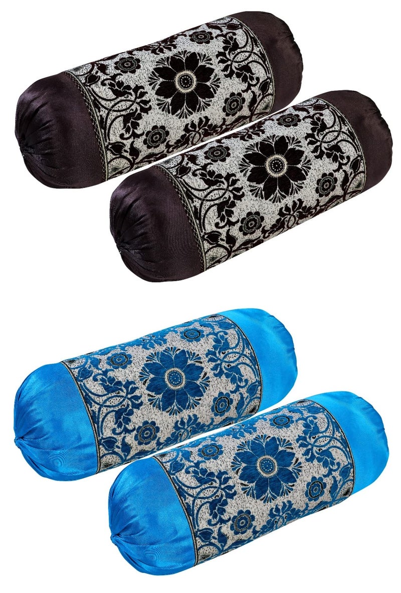 HSR Collection Premium Chennile Luxury Bolster Cover, Coffee & Blue - 4 Pieces - Image 4
