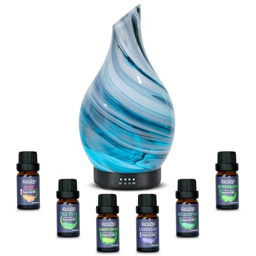 EQUSUPRO Oil Diffuser & Essential Oils Set - Aromatherapy Diffuser with 6 Essential Oils Set, Ultrasonic Cool Mist Oil Diffusers for Essential Oils, 4 Timer & 7 LED Light, Waterless Auto Shut-Off - Image 1