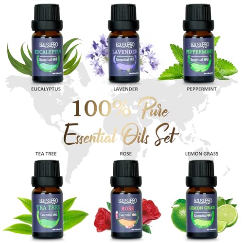 EQUSUPRO Oil Diffuser & Essential Oils Set - Aromatherapy Diffuser with 6 Essential Oils Set, Ultrasonic Cool Mist Oil Diffusers for Essential Oils, 4 Timer & 7 LED Light, Waterless Auto Shut-Off - Image 4