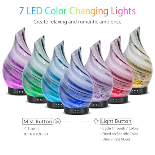 EQUSUPRO Oil Diffuser & Essential Oils Set - Aromatherapy Diffuser with 6 Essential Oils Set, Ultrasonic Cool Mist Oil Diffusers for Essential Oils, 4 Timer & 7 LED Light, Waterless Auto Shut-Off - Image 3