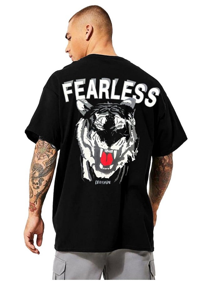 LEOTUDE - LEOTUDE Men's Oversized Half Sleeve Back Printed Round Neck Tshirt Tshirt (FS49_BLK_FERLES11_P_Black_2XL) - Image 1