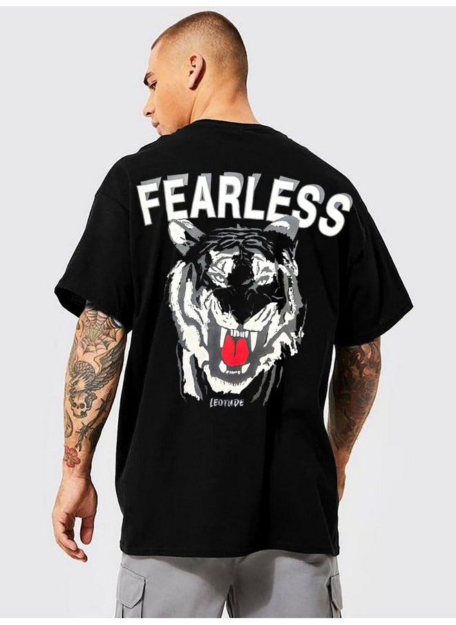 LEOTUDE - LEOTUDE Men's Oversized Half Sleeve Back Printed Round Neck Tshirt Tshirt (FS49_BLK_FERLES11_P_Black_2XL) - Image 1