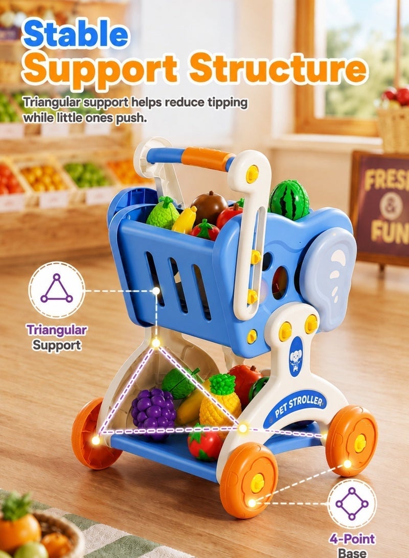 GOOGO Children's Toy Cart with 15 Accessories,Three-Layer Storage, and Pretend Shopping Game for Boys and Girls - Image 4