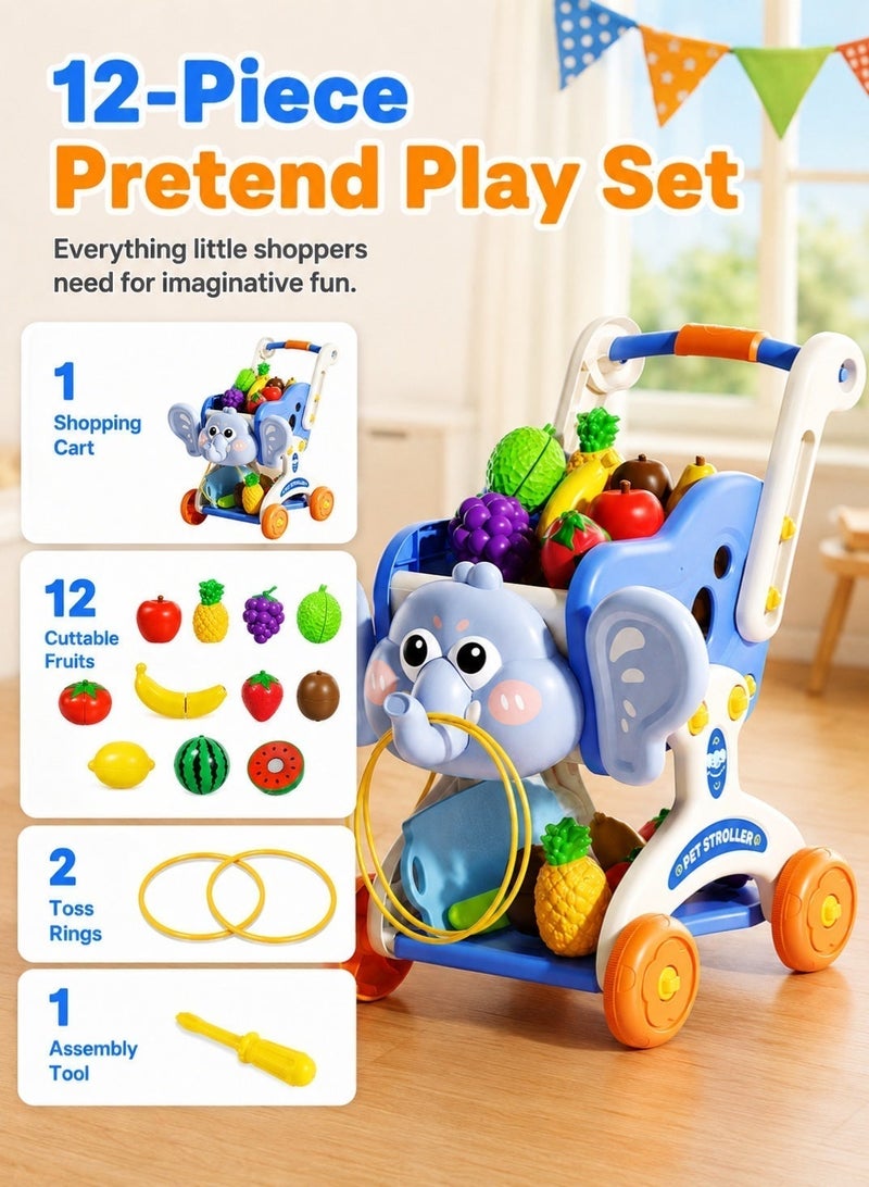 GOOGO Children's Toy Cart with 15 Accessories,Three-Layer Storage, and Pretend Shopping Game for Boys and Girls - Image 3