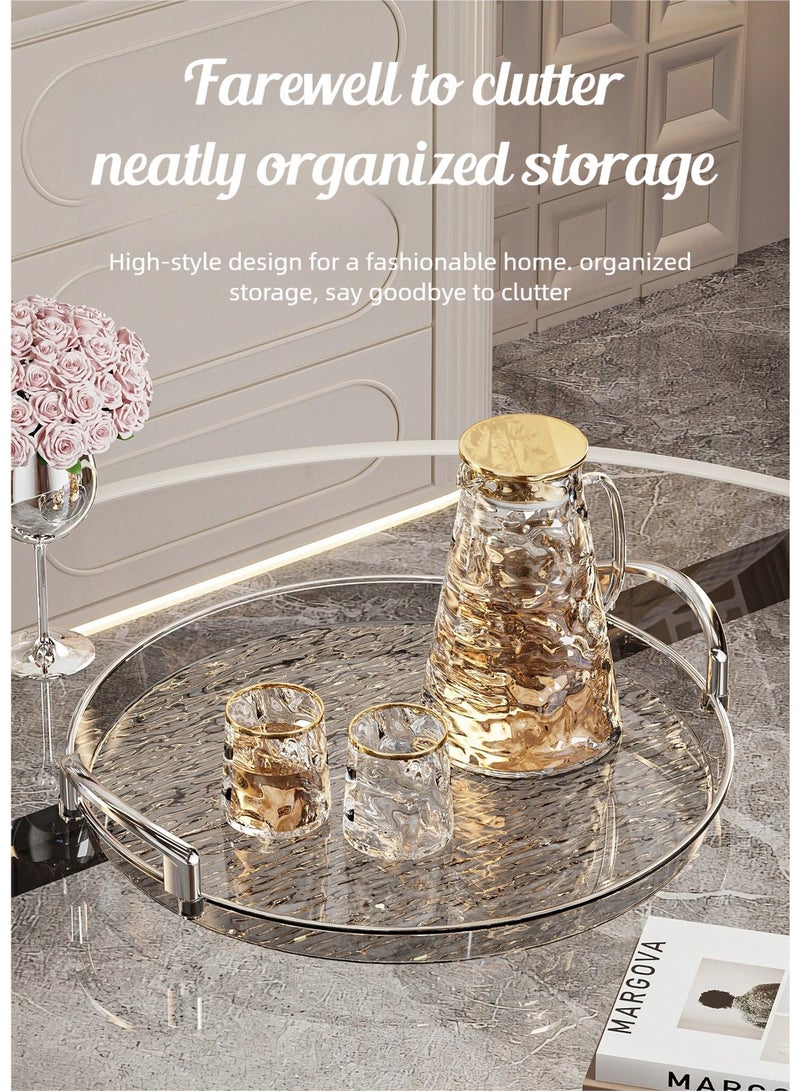 nehem 3 PCS Clear Serving Tray, With Polished Metal Handles, Serving Plate, Wavy Pattern Clear Tray, Spill-Proof Tray, Decorative Serving Tray for Coffee Table, Tea, Storage - Image 2