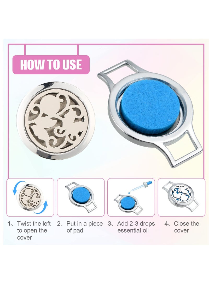 SOLARAE 2 Pcs Essential Oil Diffuser Bracelet Aromatherapy Locket with 6 Replacement Leather Bands and 18 Pcs Random Color Washable Refill Pads Gift for Women Men Friends - Image 2