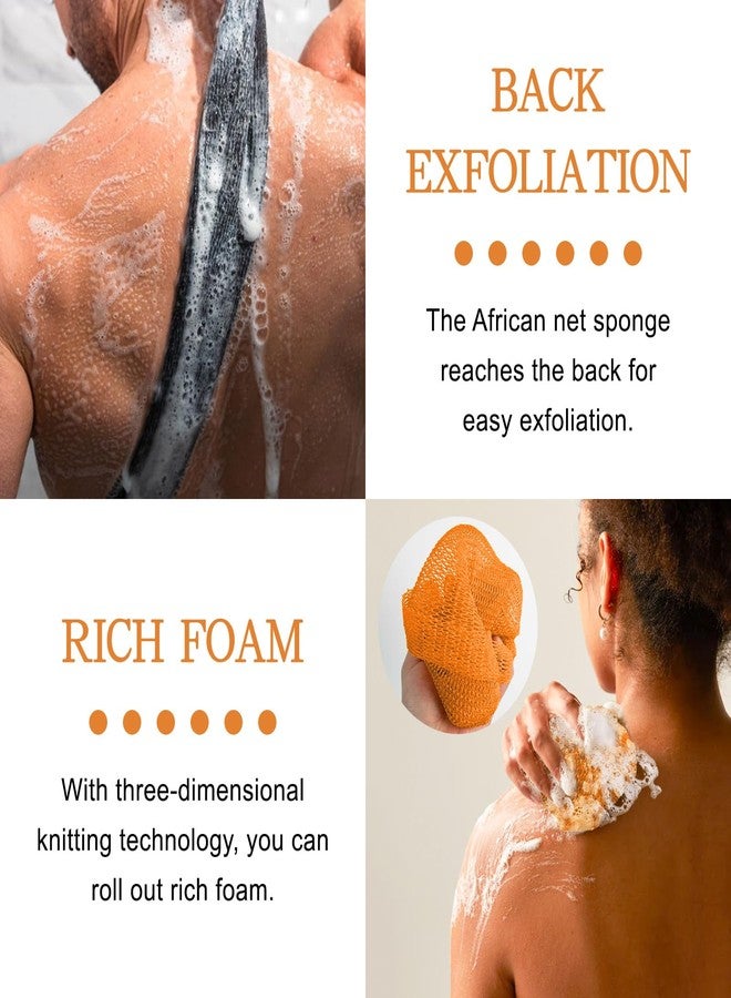 Selalu 2 Pieces Authentic African Net Sponge, Long Nylon Exfoliating Net Sponge Back Body Washcloth for Deep Clean and Smooth Skin, African Net Bath Sponge Stretch Length to 63 inches (Black, Orange) - Image 3