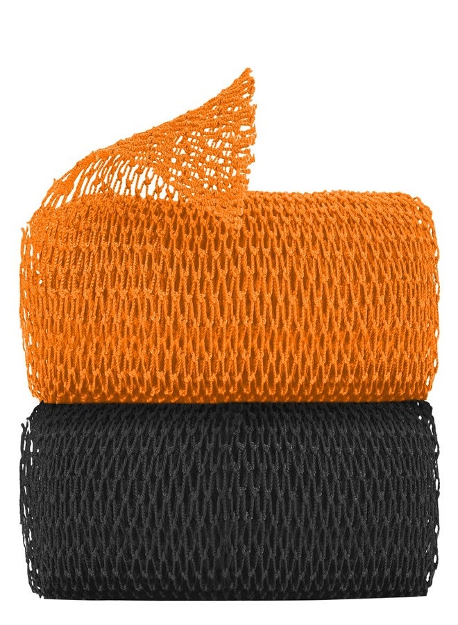 Selalu 2 Pieces Authentic African Net Sponge, Long Nylon Exfoliating Net Sponge Back Body Washcloth for Deep Clean and Smooth Skin, African Net Bath Sponge Stretch Length to 63 inches (Black, Orange) - Image 1