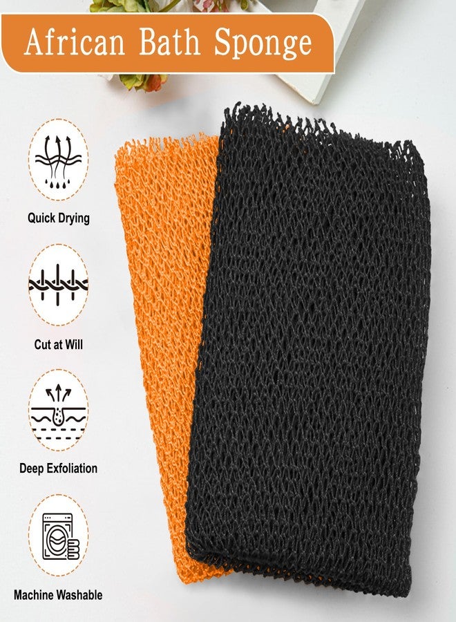 Selalu 2 Pieces Authentic African Net Sponge, Long Nylon Exfoliating Net Sponge Back Body Washcloth for Deep Clean and Smooth Skin, African Net Bath Sponge Stretch Length to 63 inches (Black, Orange) - Image 2