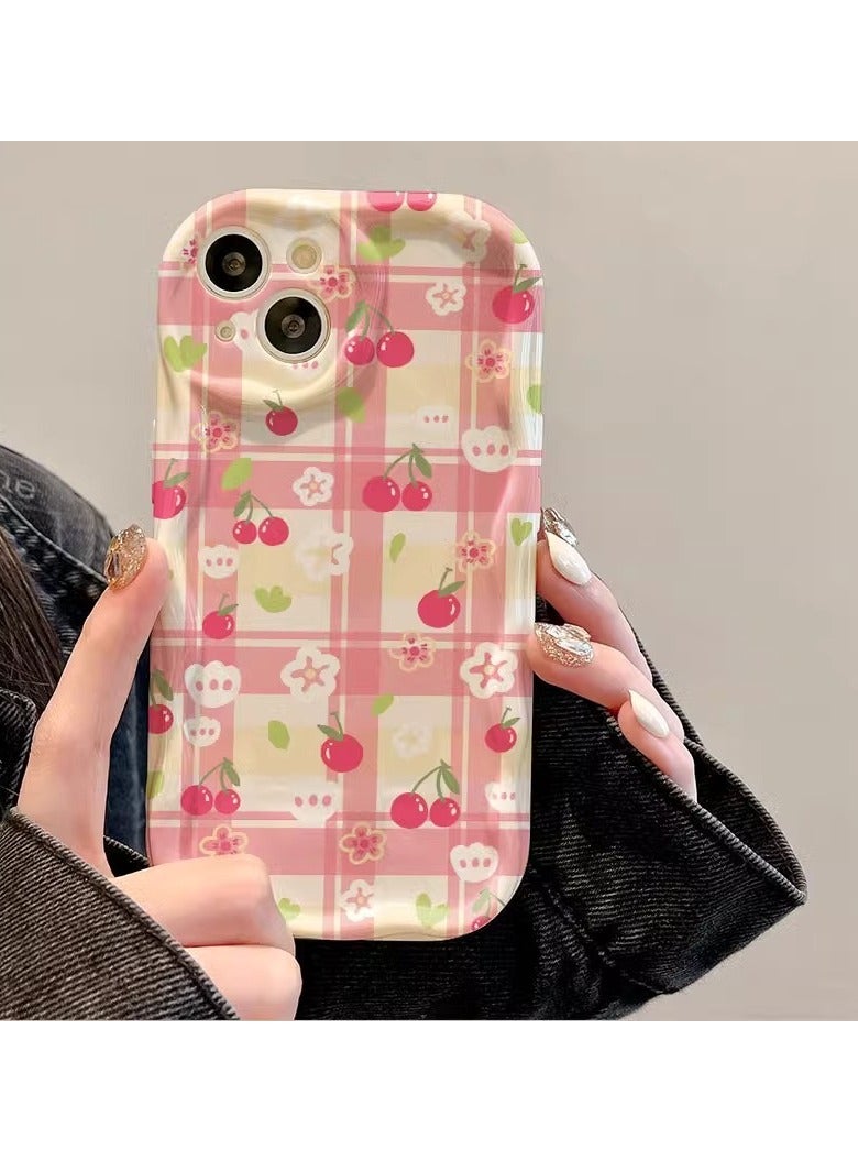 NIBEMINENT White Cherry Check Protective TPU Case Cover For iPhone 16 Pro