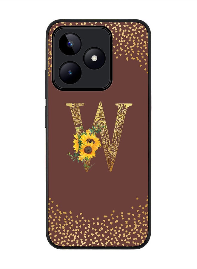 Stylizedd Rugged Black edge case for Realme C51 / Realme Note 50 4G,Custom Monogram Initial Letter Floral Pattern Alphabet - W (Brown) - Image 1
