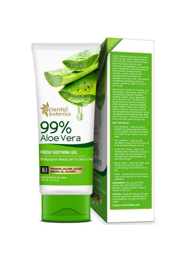 Oriental Botanics - 99% Aloe Vera Gel, 100 G | Infused With Aloe Vera | Hydrates & Nourishes Hair & Skin | No Parabens & Sulphates | Cruelty Free & Vegan - Image 1