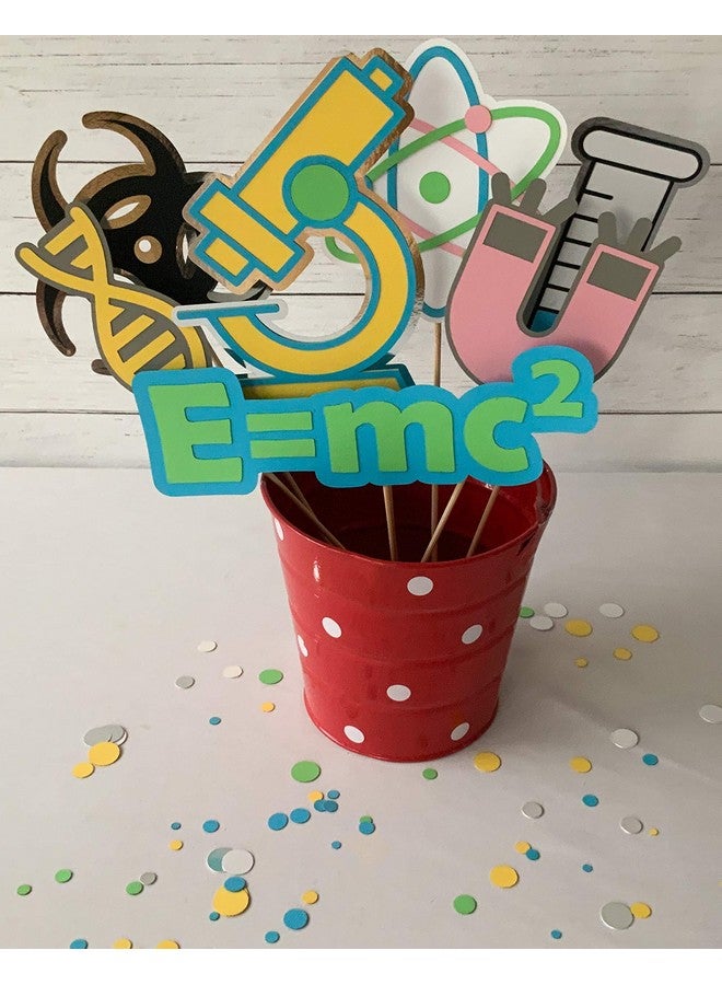 Pinfliers Science Theme Paper Centerpieces Skewers, A set of 7, Blue, yellow, green, pink - Image 1