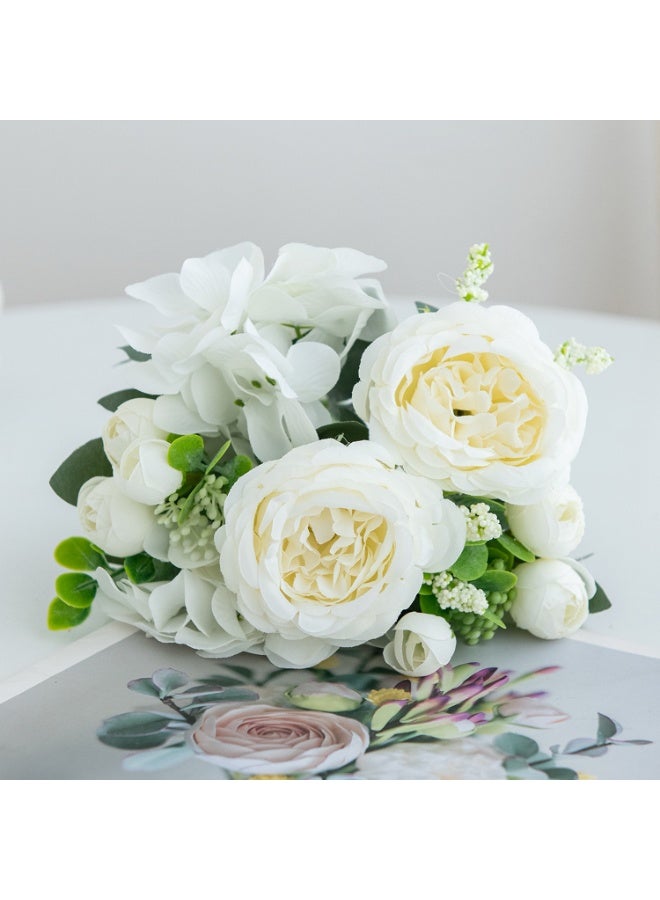 Artificial Flowers - Elegant White Peony Bouquet, Realistic Small Faux Silk Flowers for Vase Decor, Office Desktop & Living Room Ornament - Image 3